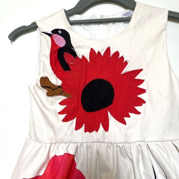 Mini Berni girls Dress 6Y / 7Y Bird embroidered graphic bright color White Party - Picture 3 of 8